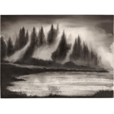 Ink Imperial painting, 'Sentinels In Mist, Llyn Brianne' by Barry Martin Andrews