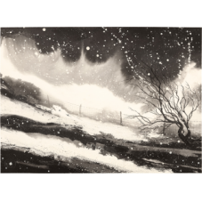 Ink Imperial painting. 'Snowstorm On The Hill' by Barry Martin Andrews